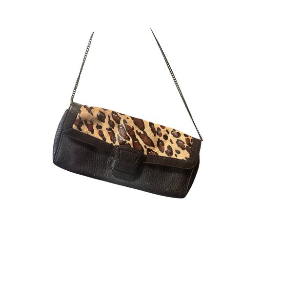 VINTAGE BANANA REPUBLIC Clutch Purse w/ Small Chain and Leopard Pony Hair Detail - Picture 1 of 4